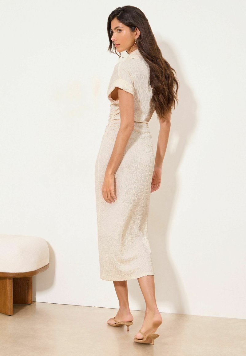 beige long sleeve dress midi Beige Floral Button Midi Shirt Dress