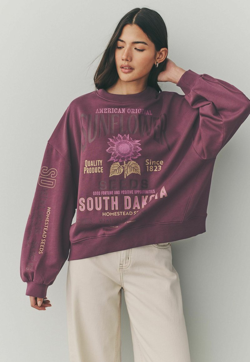 Next SUNFLOWER FLORAL CREW NECK  RELAXED FIT   - Sportska majica - mauve purple