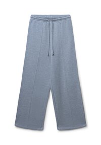 Grau strukturierte Sweatpants mit einem elastischen Bund und verstellbarem Kordelzug. Sie haben weite Beine und gerade Nähte an der Vorderseite.