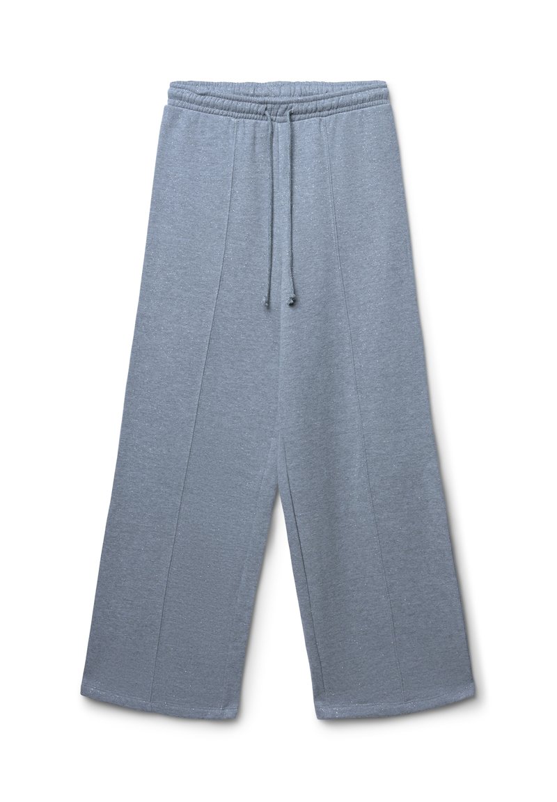 Grau strukturierte Sweatpants mit einem elastischen Bund und verstellbarem Kordelzug. Sie haben weite Beine und gerade Nähte an der Vorderseite.