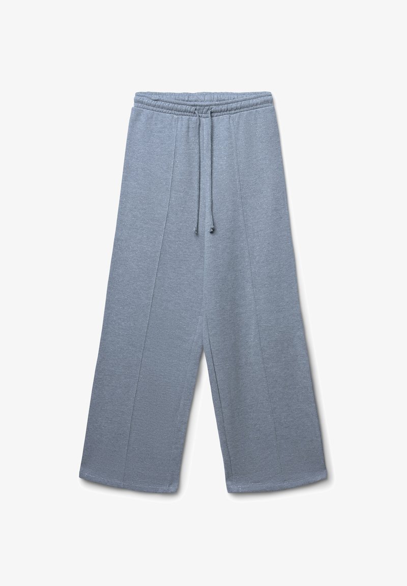 Grau strukturierte Sweatpants mit einem elastischen Bund und verstellbarem Kordelzug. Sie haben weite Beine und gerade Nähte an der Vorderseite.