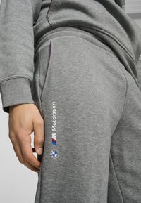 Sivi trenirki iz mehkega blaga z oprijetim dizajnom. Imajo belo "M Motorsport" logo in BMW emblem na nogi.
