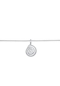 Sølv spiralvedhæng med en poleret overflade, prydet med svungne mønstre. Fastgjort til en tynd, delikat kæde. Enkel og minimalistisk design.