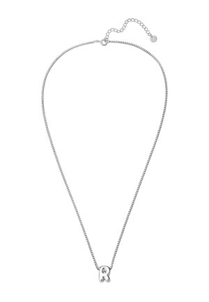 Silberne Kettenhalskette mit einem geschwungenen Anhänger in Form des Buchstabens "R", verziert mit einem kleinen Edelsteinakzent, entworfen mit einem zarten und eleganten Aussehen.