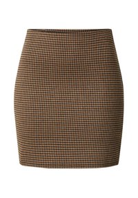 Braun- und schwarzkarierten Minirock mit taillierter Passform, glatter Textur und hohem Bund. Verfügt über einen sauberen Saum und keine sichtbaren Verschlüsse.