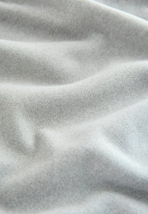 Gray, soft fleece fabric with a smooth texture, featuring gentle folds and a slight sheen. No visible patterns or hardware details.