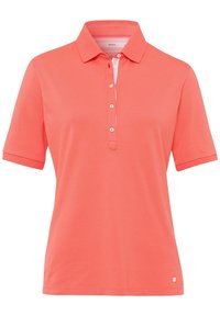 Korálová polo košile s krátkými rukávy, s knoflíkovým zapínáním, vyrobená z měkké bavlněné látky a s logem na dolním lemu.