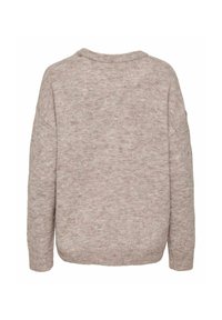 Lys beige strikket sweater med en afslappet pasform, rund halsudskæring og sænkede skuldre. Blød tekstur med et subtilt, blandet mønster.