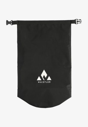 Sort vandtæt rulle-top tørpose med sidelås og hvidt Whistler-logo, der viser tre bjergformer.
