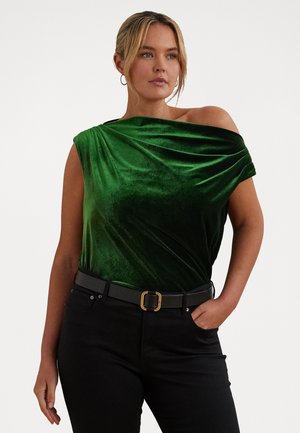 STRETCH VELVET OFF-THE-SHOULDER BLOUSE - Triko s potiskem - emerald green