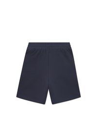 Námornícky modré športové šortky vyrobené z hladkej, ľahkej látky. Majú elastický pás a rovný strih. Bez viditeľných vreciek.