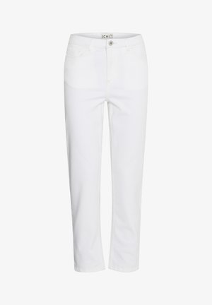 Jeans bianchi a gamba dritta con bottone frontale, cerniera, passanti per cintura e design a cinque tasche, etichettati ICHI in vita.