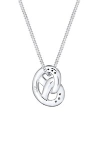 Sølv halskæde med en snoet knude vedhæng med poleret finish. Kædeleddene er tynde og sarte, hvilket fremhæver vedhængets design.
