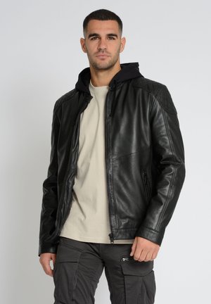 MIT KAPUZENEINSATZ - Veste en cuir - black