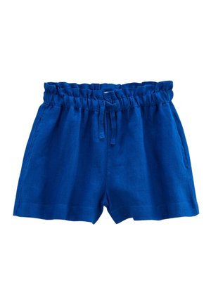 Shorts bleus décontractés avec ceinture élastique et cordon, avec poches latérales et coupe ample.