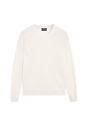 Lyserød strikket sweatshirt med rund hals, lange ærmer og ribbede manchetter og kant. Blød tekstur, enkelt og plain design.