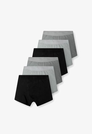 Siedem par bokserek w kolorze czarnym, ciemnoszarym i jasnoszarym; każda z miękkim elastycznym pasem i gładką bawełnianą teksturą.