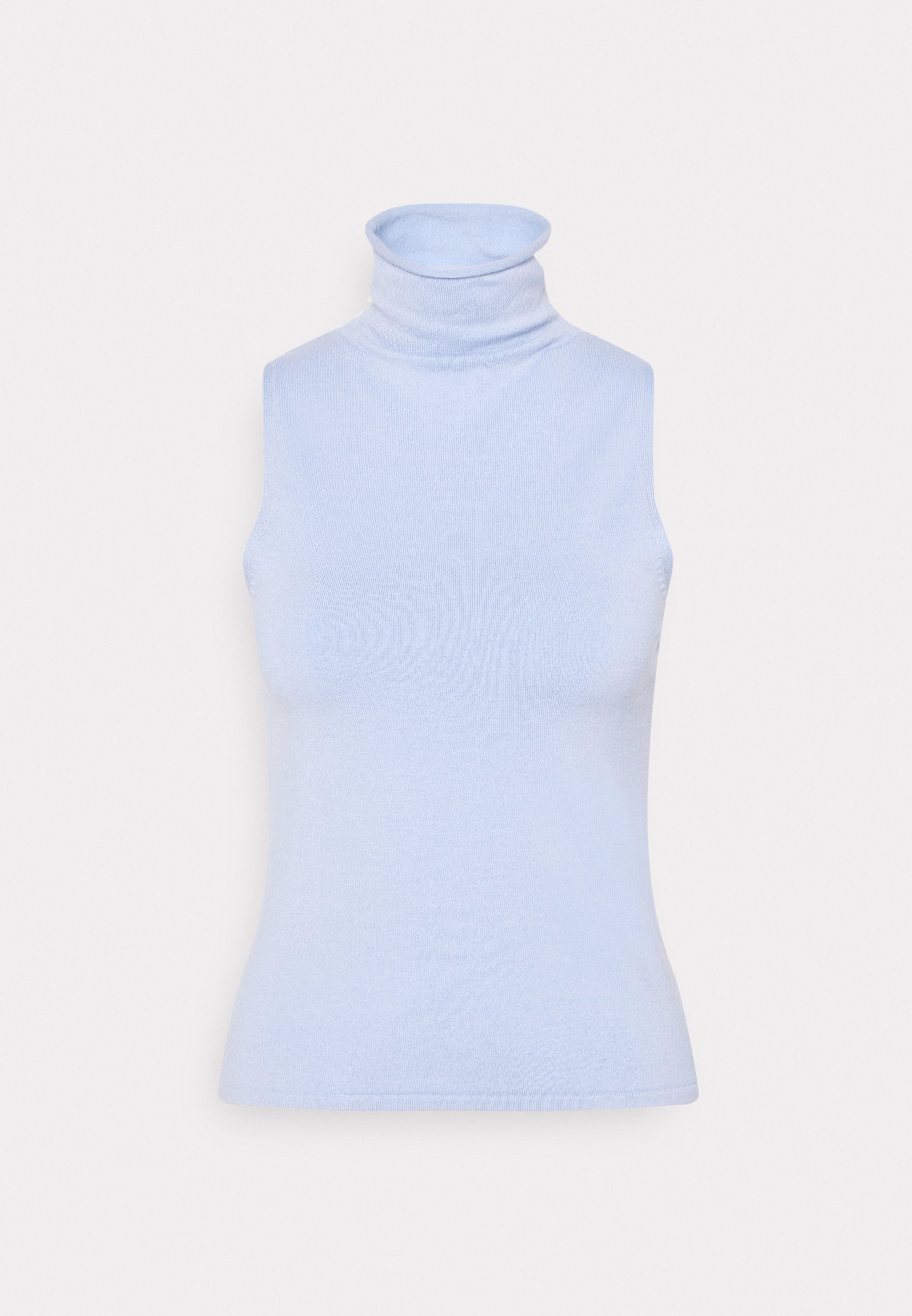 light blue sleeveless turtleneck
