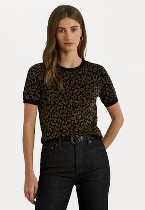 EYELAH METALLIC OCELOT SHORT SLEEVE SWEATER - Tricou cu imprimeu - black/gold-coloured