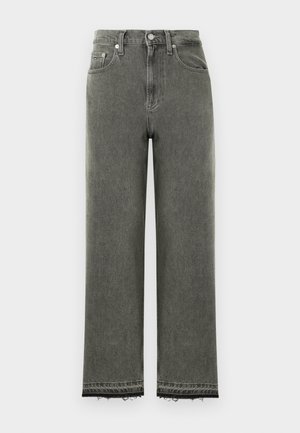 Grijze jeans met hoge taille en een wijde pijp, een onafgewerkte zoom en klassieke vijfzakkenstijl. Gemaakt van denimstof met een zachte textuur.