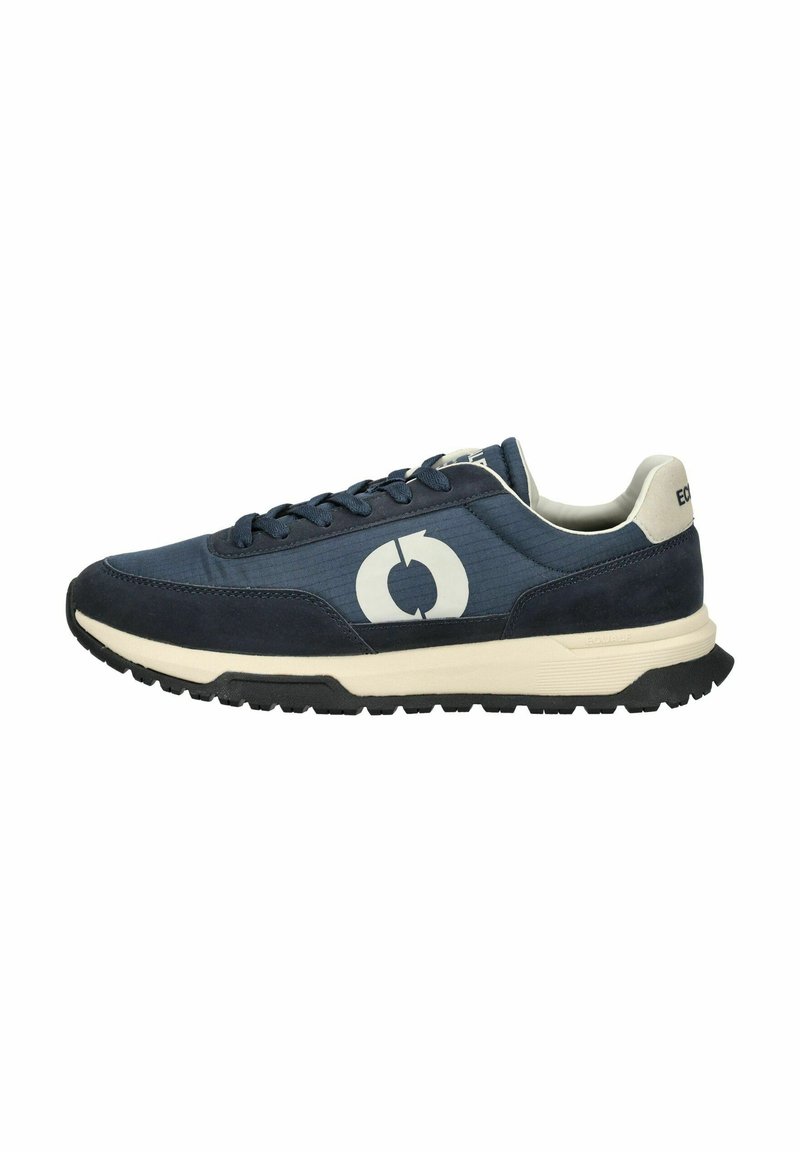 Sneakers blu navy con tomaia testurizzata, caratterizzati da un logo bianco, punta rotonda, design con lacci e suola in gomma nera.