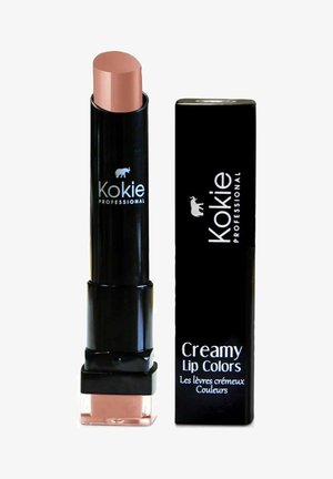 Kreemi huulivärv silindrilises mustas torus roosaka alati. Karp sisaldab valget teksti mustal taustal.