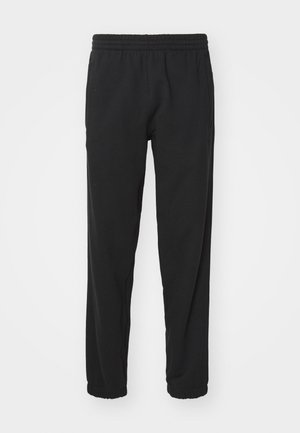 Black lightweight jogger pants with an elastic waistband, tapered leg, gathered cuffs, and side pockets for added functionality.