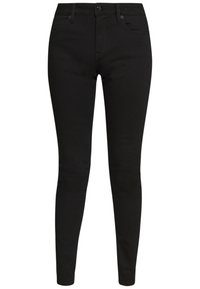 Svarta smala jeans i denim, med hög midja, fem fickor och dragkedja. Slät yta med minimal sömdetalj.