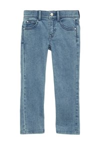 Heledad sinine denim teksad sirgete jalgade lõikega, viie-tasku disainiga ja hõbedaste nupuvajutustega. Omaduseks on peen fades ja õmbluse detailid.