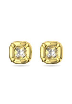 Paire de boucles d'oreilles clous en or avec des pierres précieuses claires taillées en coussin, encadrées dans des montures carrées arrondies.