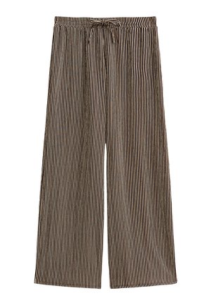 New Look STRIPED DRAWSTRING WAIST WIDE LEG - Broek - brown pattern