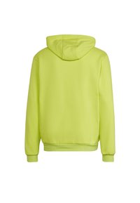 Sweat à capuche vert citron vif, manches longues avec poignets côtelés, ourlet côtelé, vu de dos sur un fond blanc.