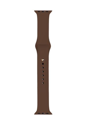 Dunkelbraunes Silikonarmband für Smartwatches mit mehreren Einstelllöchern und Metallstift-Verschluss, entwickelt für einfache Befestigung und sicheren Halt.