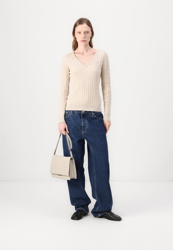 CABLE V NECK - Jumper - seed melange3