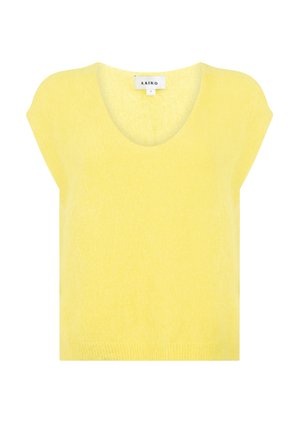 Geel mouwloos gebreid vest met een ronde halslijn en een zachte textuur.