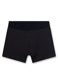 Zwarte boxershorts gemaakt van zachte stof, met een naadloze tailleband en een vorenpouch voor ondersteuning. Eenvoudig ontwerp, zonder patronen of accenten.
