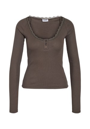 Noisy May, NMMAYA L/S LACE HENLEY TOP NOOS - T-shirt à manches longues - chocolate brown