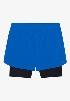 Blå sportshorts med et indre sort kompressionslag, med elastisk talje og to sidelommer. Glat stofstruktur.