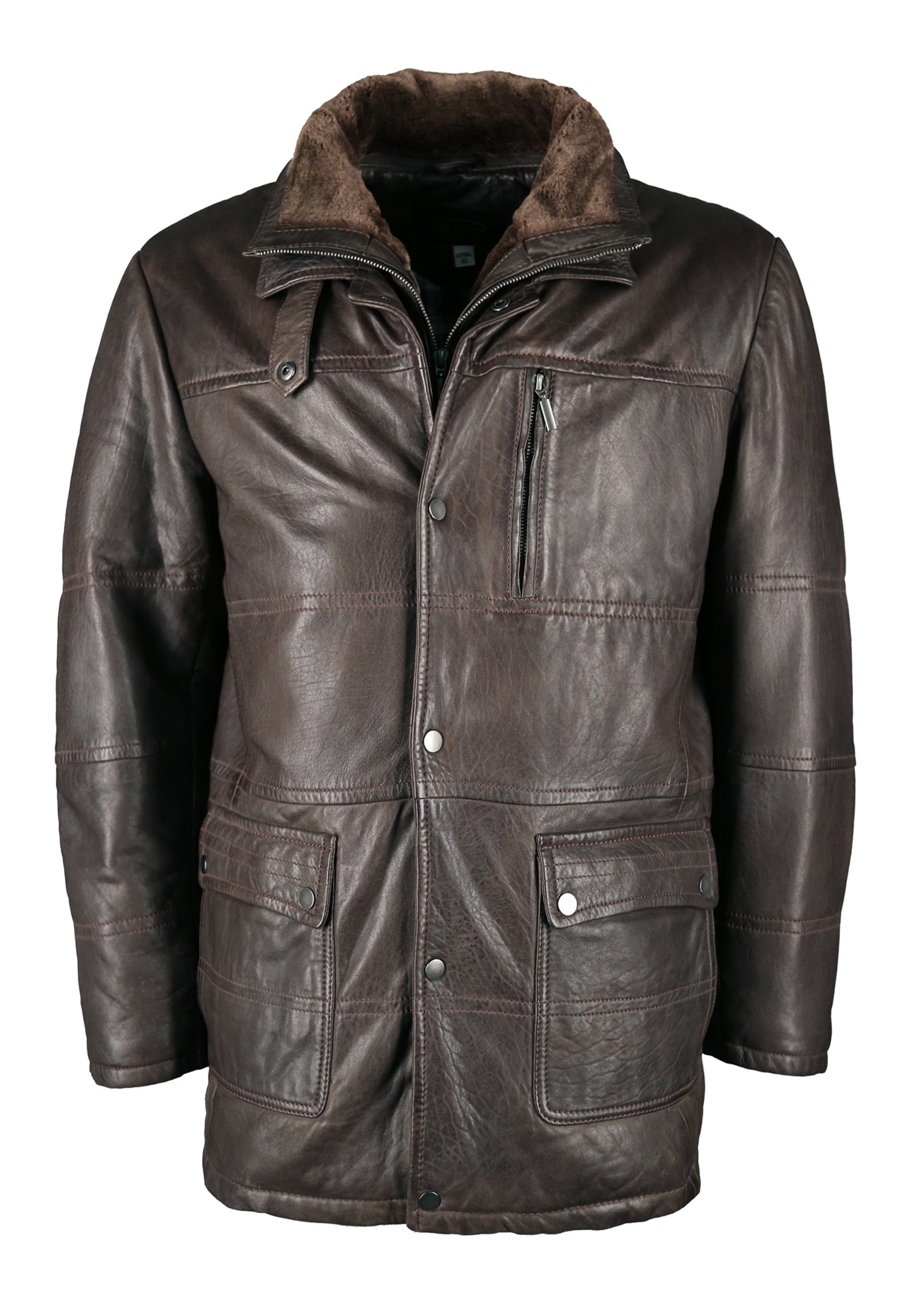 JCC MIT BRUSTTASCHE - Leather jacket - dark brown/brown - Zalando