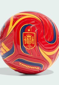 Crveno, žuto i plavo fudbalska lopta sa grbom španske reprezentacije i natpisom "Trionda Match Ball Replica".