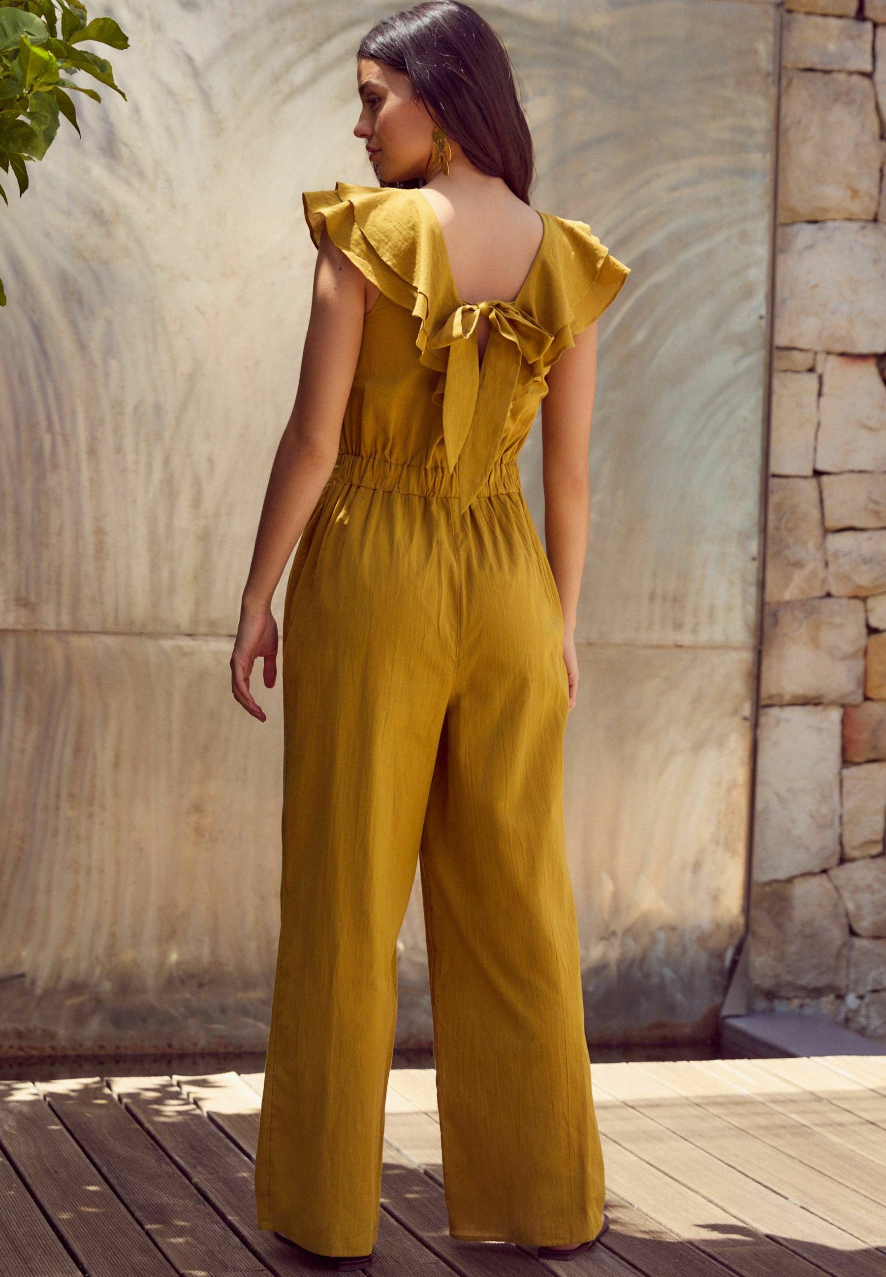 Next REGULAR FIT - RUFFLED BACK WIDE LEG - Jumpsuit - ochre yellow