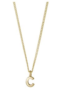 Goldkette mit einem Anhänger in Form des Buchstabens "C." Glatte Textur, glänzende Oberfläche und einfaches Gliederdesign, charakteristisch für lässigen Schmuck.