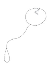 Silver kedja halsband med små runda pärlor jämnt fördelade. Har en lång, tunn hänge som sträcker sig från kedjan. Justerbar lås.