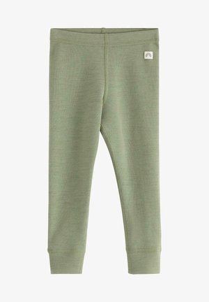 Leggings verts en tissu doux et extensible. Dotés d'une taille plate et d'un petit patch logo arc-en-ciel sur le coin supérieur gauche.