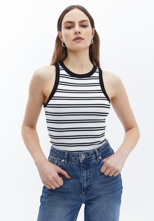 NECK STRIPED SINGLET - Linne - white black