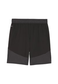 Zwarte sportshorts met een elastische tailleband, voorzien van een gestructureerd zwart paneel en een gladde afwerking. Ontworpen voor comfort en prestaties.