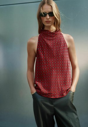 Next, SATIN HALTERNECK TOP - Bluse - red geometric foulard print