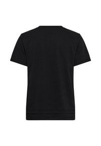 T-shirt noir uni à manches courtes avec col rond, vu de dos sur fond blanc.