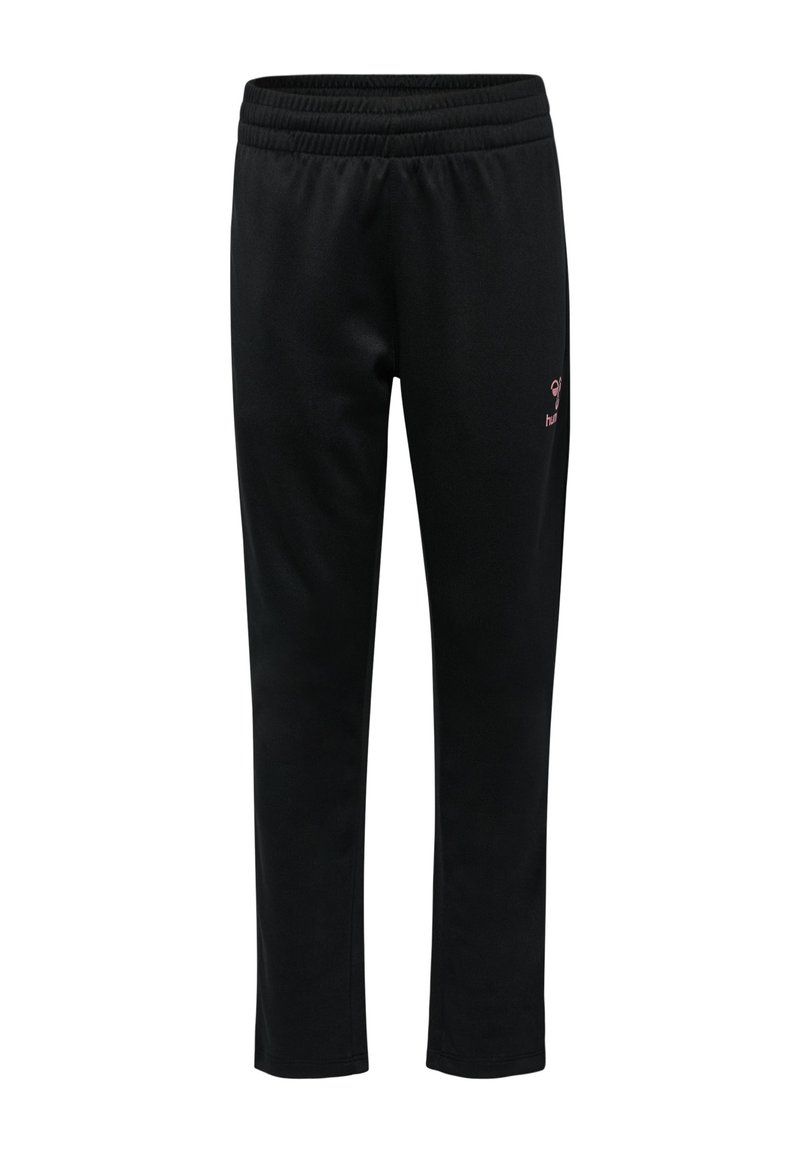 Svarta sweatpants med resår i midjan, smal passform och en liten rosa logotyp på sidan. Mjukt tyg med en slät yta.