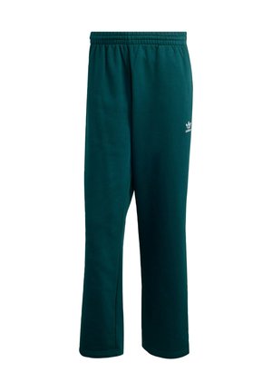 Mørkegrønne sweatpants med elastisk talje, lige ben, lavet af blødt materiale, med et lille hvidt logo på venstre lår.